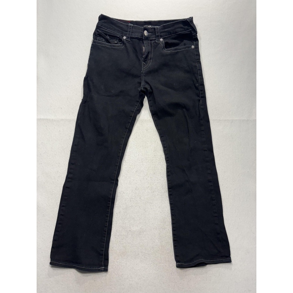 True Religion Ricky Relaxed Straight Jeans Mens 32x32 Black Dark Wash Stretch